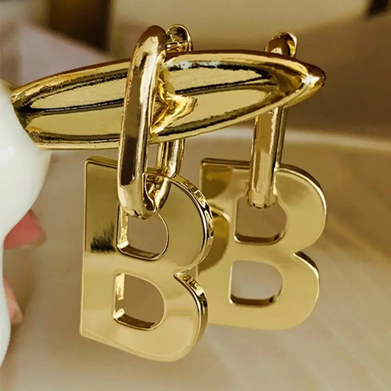 Trendy Exaggerate Letter B Pendant Drop Earrings For Women Girls Gold Color Metal Alphabet Party Birthday Gifts Jewelry