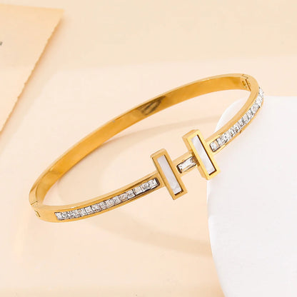 1PC Titanium Steel Stainless Steel Inlaid Zircon Gold Plated Letter H Bracelet, Classic and Simple Style, Suitable for Women's D