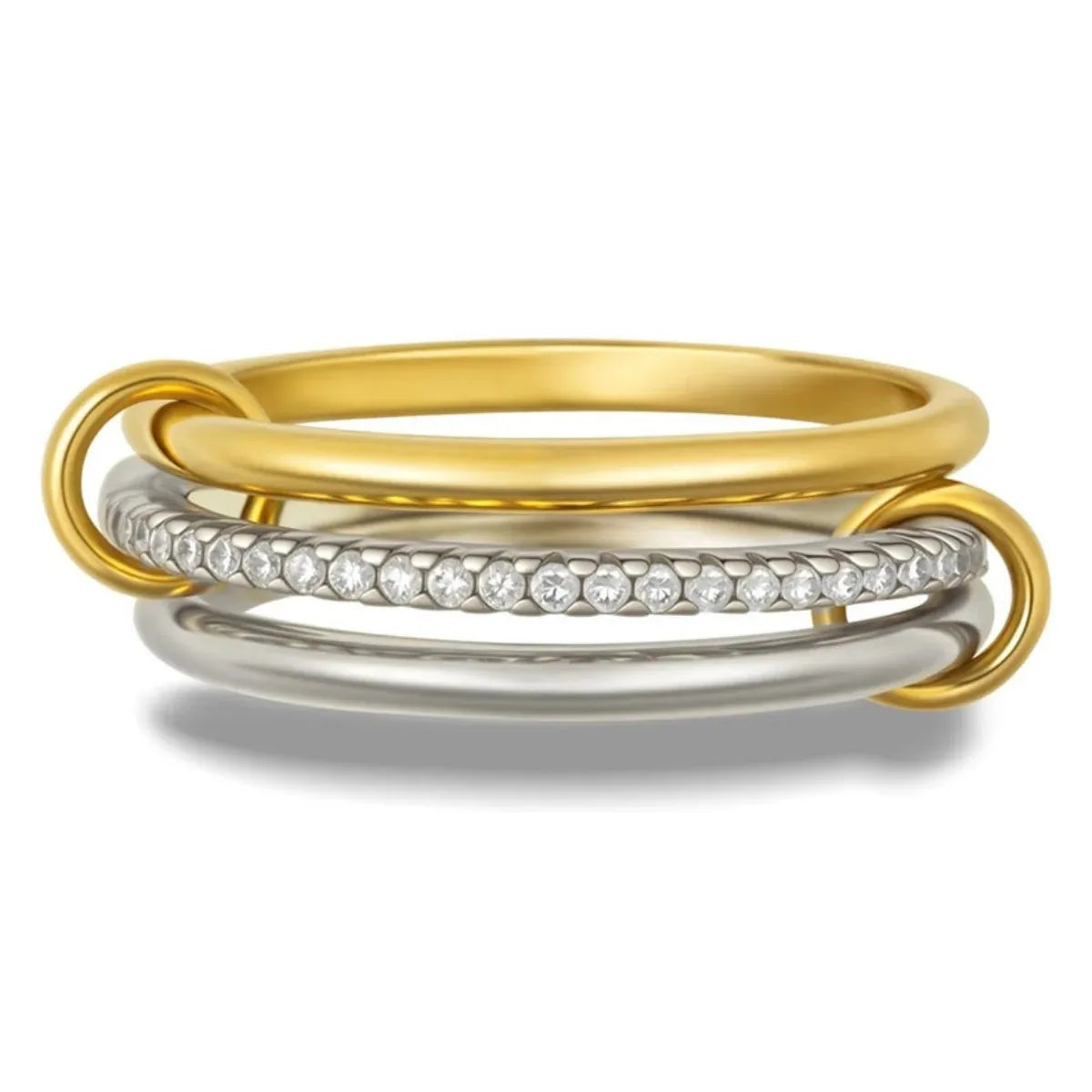 Trendy 4-Piece Stackable Ring Set - Two-Tone 18K Gold Plated Zircon Rings