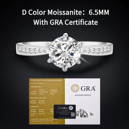 SG Luxury 925 Sterling Silver Classic Ring For Women Six Claw Jewelry Simple 1ct Moissanite Ring Imitation Diamond Women's Ring