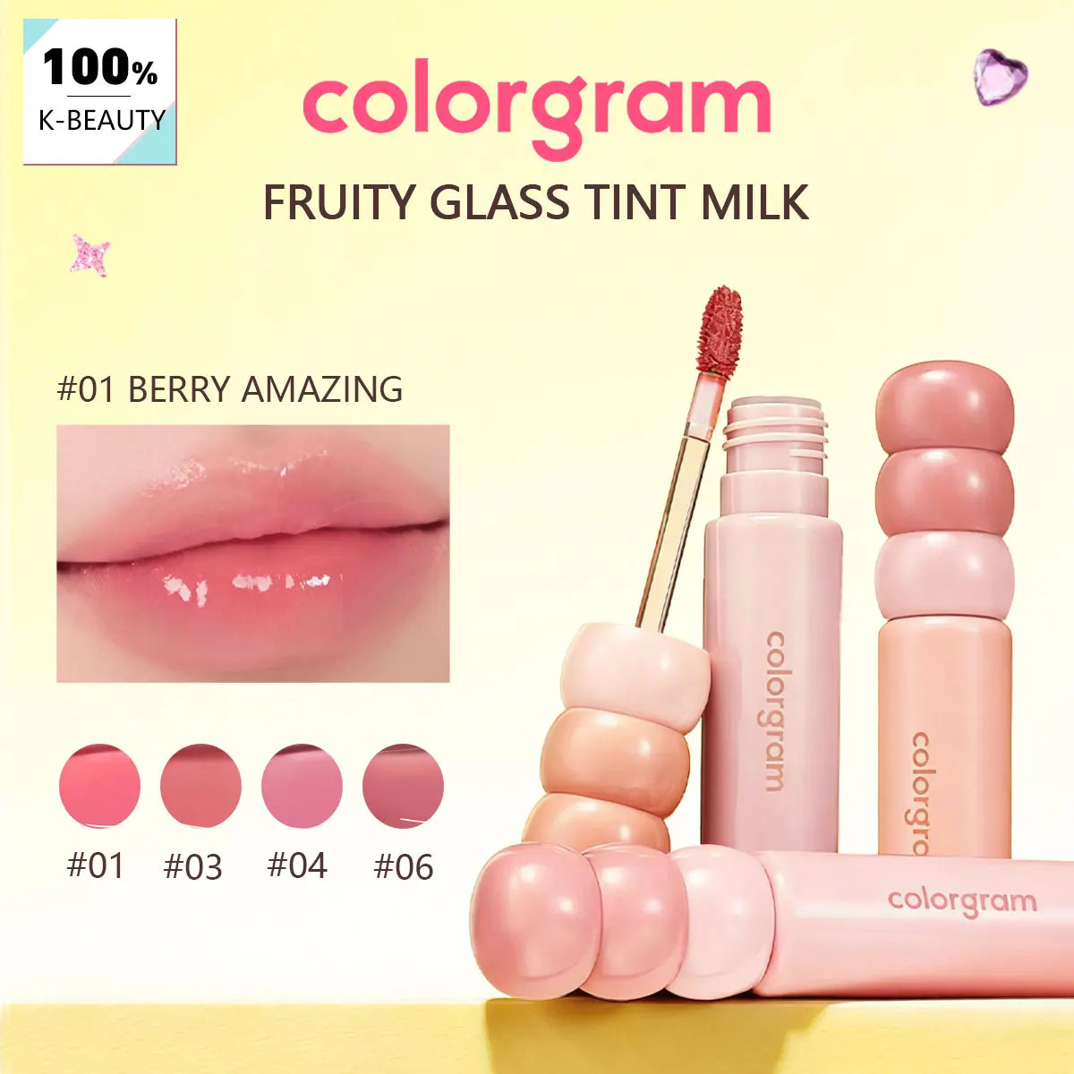 COLORGRAM FRUITY GLASS TINT MILK,High Shine&Glass Finish,Long-Wearing&Non-Sticky,Natural-Looking,Korean Cosmetic,Korean Makeup