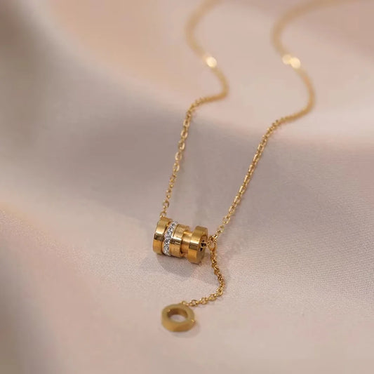 Luxury Brand Roman Numeral Waist Long Pendant Necklace for Women Gold Color Stainless Steel Crystal Collar Jewelry Colorfast