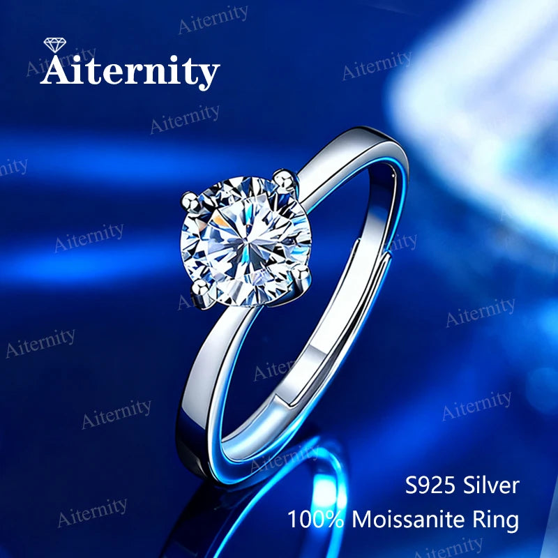 Moissanite Solitaire Ring - 925 Sterling Silver, 0.5ct to 2ct, D Color VVS1, GRA & CMA Certified