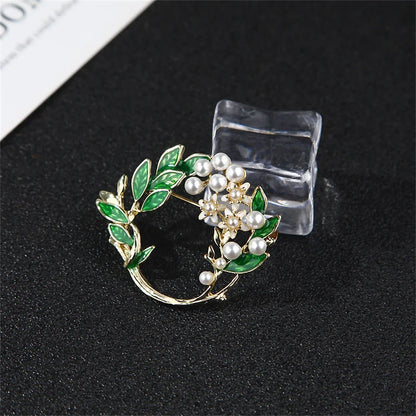 Luxury Pearl Butterfly Wreath Brooches Elegant Enamel Camellia Flower  Pendant Plant Pin Accessories Women Party Jewelry Gift