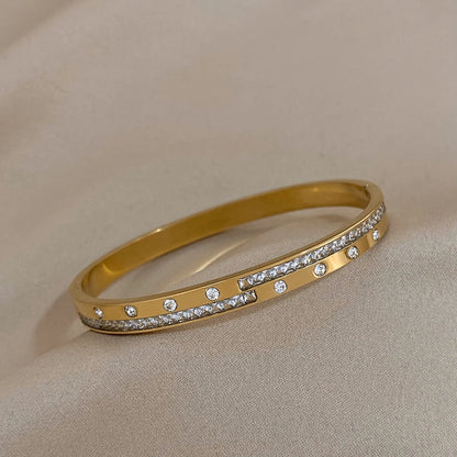 Greatera Trendy Gold Plated 316L Stainless Steel Bangles Bracelets for Women Delicate Cubic Zirconia Bracelet Party Jewelry 2024