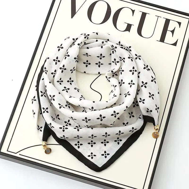 Luxury Magnetic Buckle Silk Scarf Women Soft Satin Neckerchief Female Autumn Winter Warmth Cold Resistance Fashion Square Scarve