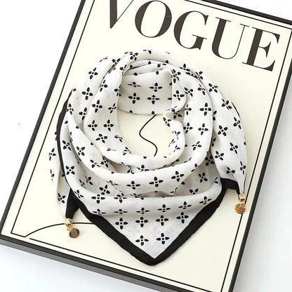 Luxury Magnetic Buckle Silk Scarf Women Soft Satin Neckerchief Female Autumn Winter Warmth Cold Resistance Fashion Square Scarve