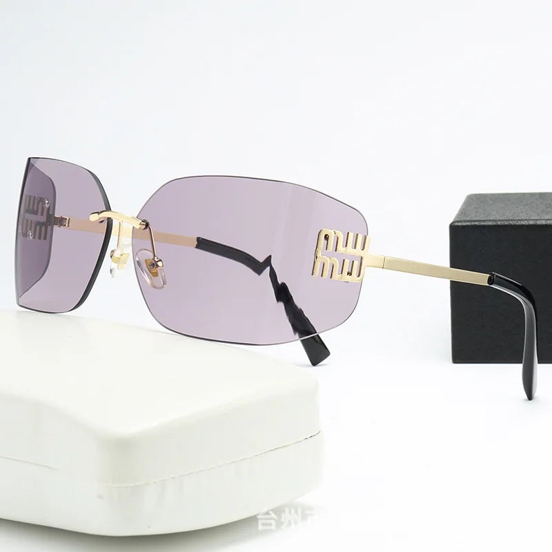 Curved One-Piece Frameless Sunglasses - Square Cut-Edge UV400 Street Style