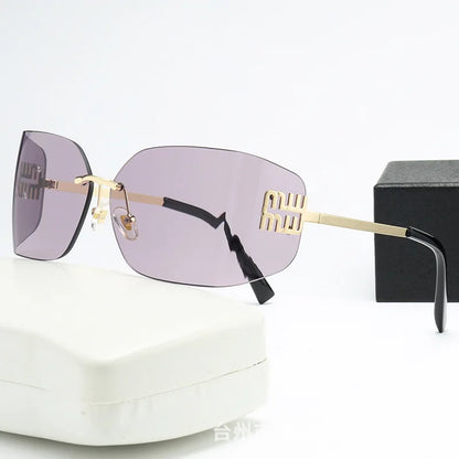 Curved One-Piece Frameless Sunglasses - Square Cut-Edge UV400 Street Style