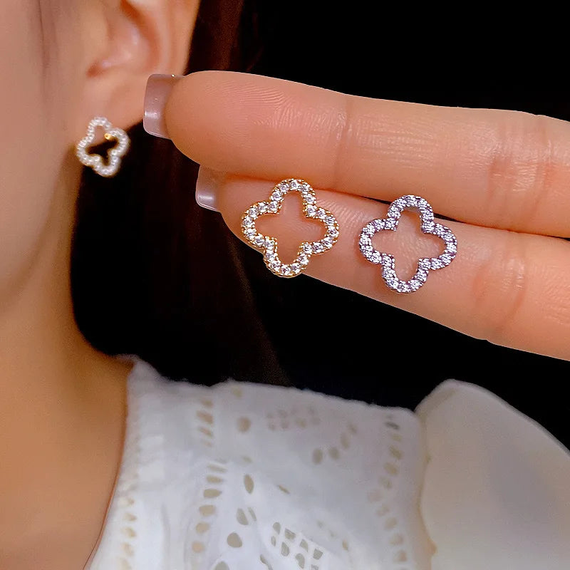 New Simple Hollow Four Leaf Clover Earrings for Women  Trend Jewelry Gift for Her