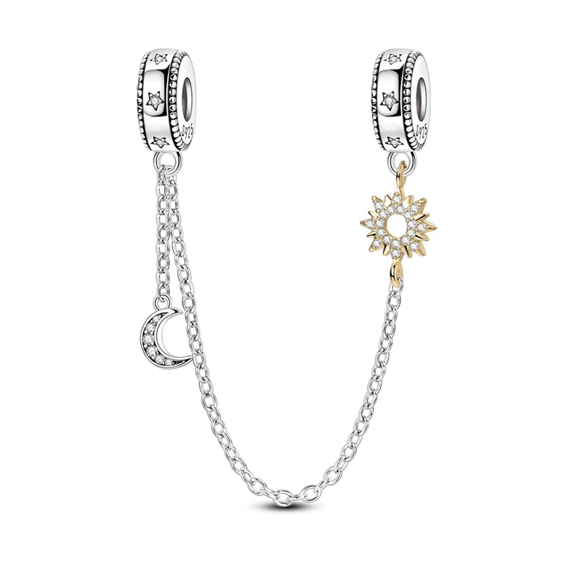 925 Sterling Silver Heart, Infinity & Triple Jewel Safety Chain Charm | Fits Pandora & Most Bracelets