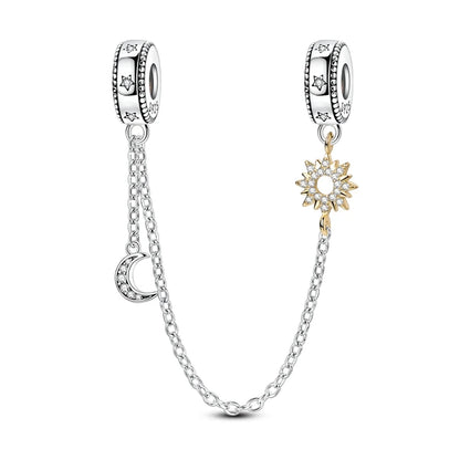 925 Sterling Silver Heart, Infinity & Triple Jewel Safety Chain Charm | Fits Pandora & Most Bracelets