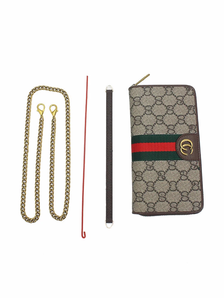 Long Zipper Wallet Chain Accory Handbag Strap DIY Coffee Leather Strip Single oulder Crossbody Bag Chain Replacement