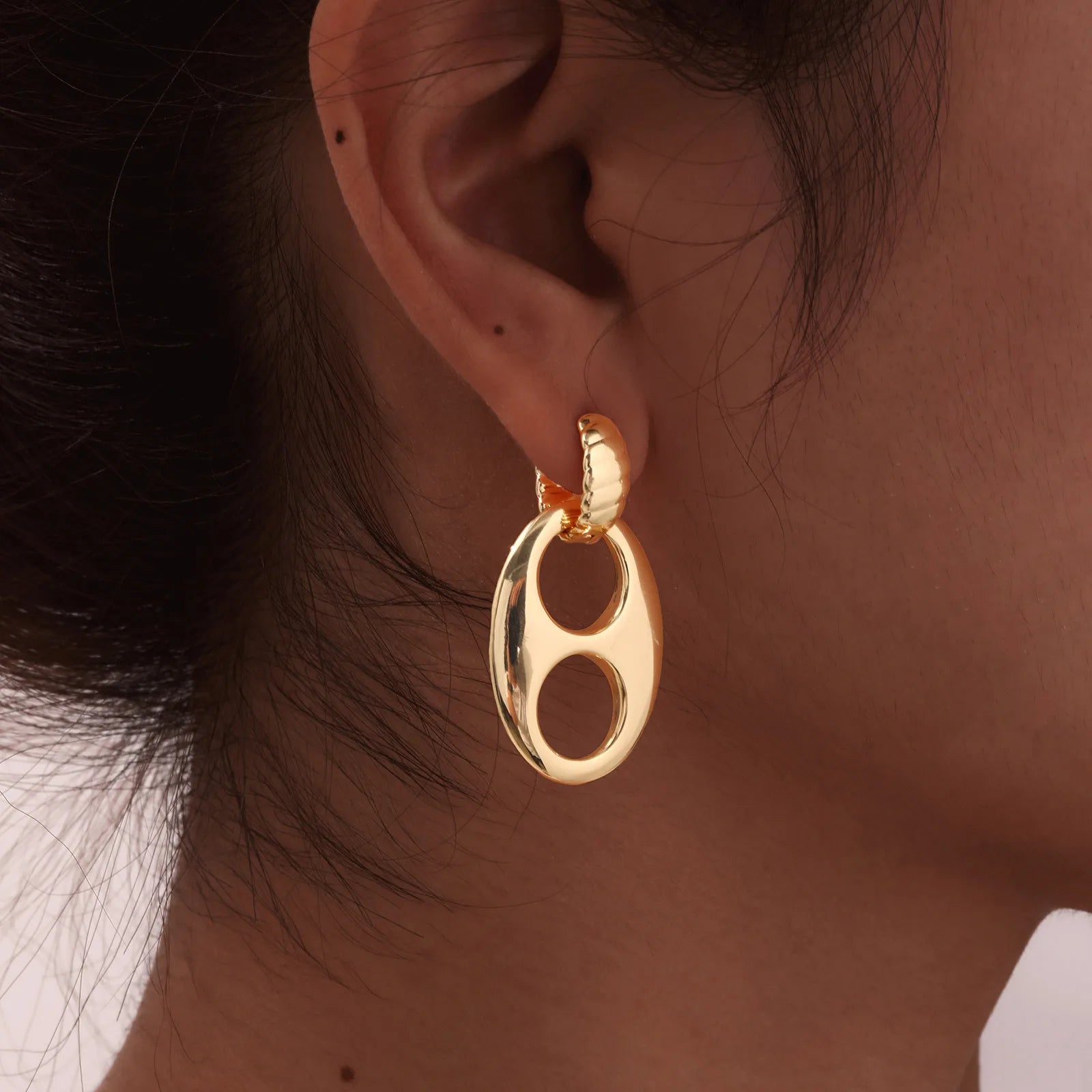 Double Circles Hoop Earrings for Women, Stainless Steel 14K Plated Chunky Oval Earrring, Fashion Geometric Party Jewelry Gift