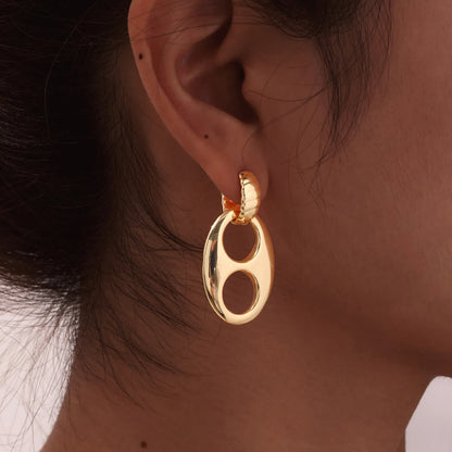 Double Circles Hoop Earrings for Women, Stainless Steel 14K Plated Chunky Oval Earrring, Fashion Geometric Party Jewelry Gift