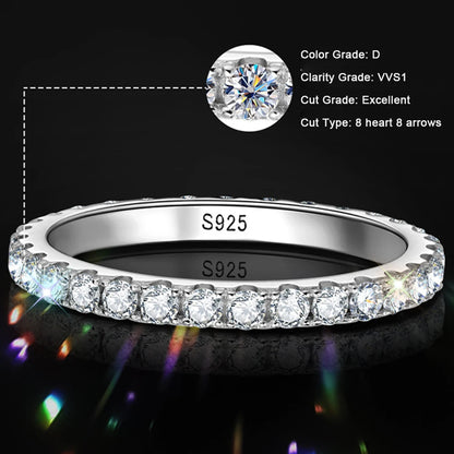 Moissanite Eternity Band - 925 Sterling Silver & 18K White Gold, D Color VVS1, GRA Certified