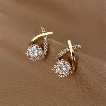 Fashion Cross Stud Earrings For Women Girls Korean Style Elegant Crystal Jewelry Ear Rings Fishtail Lady Earrings Gift