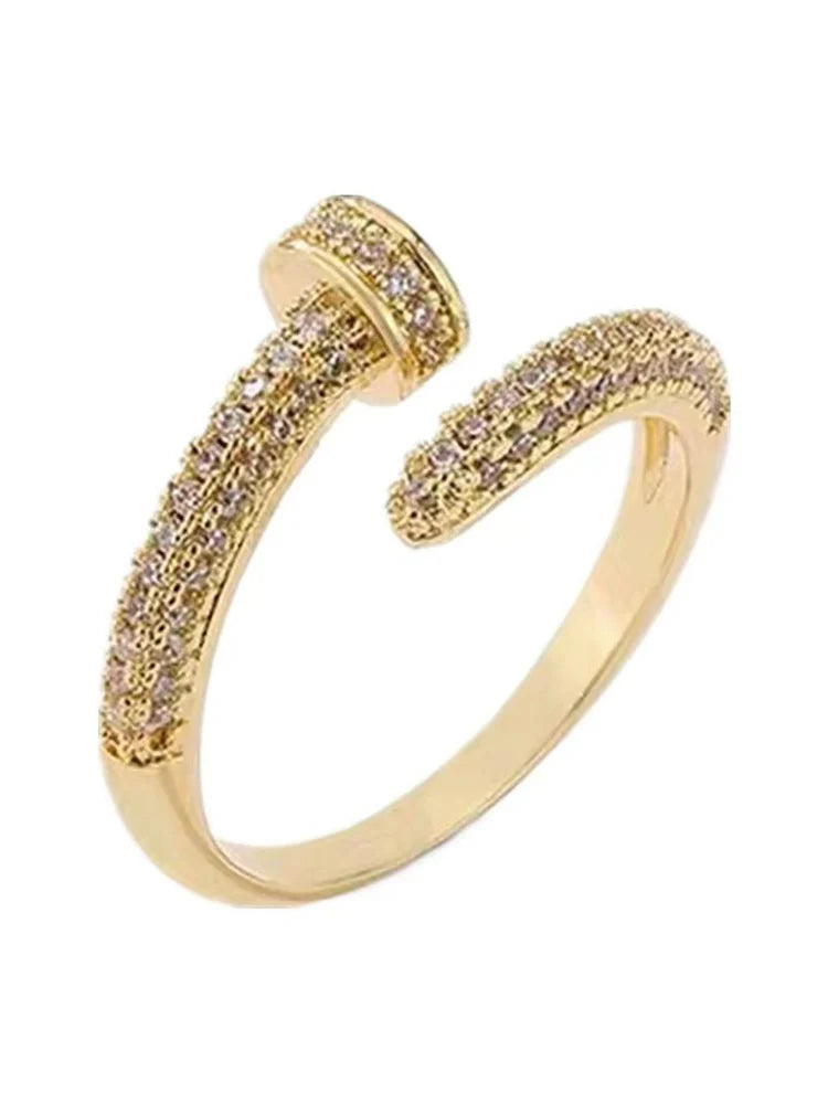 2024 Plated Trendy Light Luxury Adjustable Ring Women's Niche Design Word Fashion Personality Index Finger Ring Jewelry
