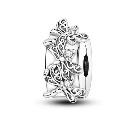 925 Sterling Silver CZ Pave Round Clip Charm - Bracelet Necklace Bead