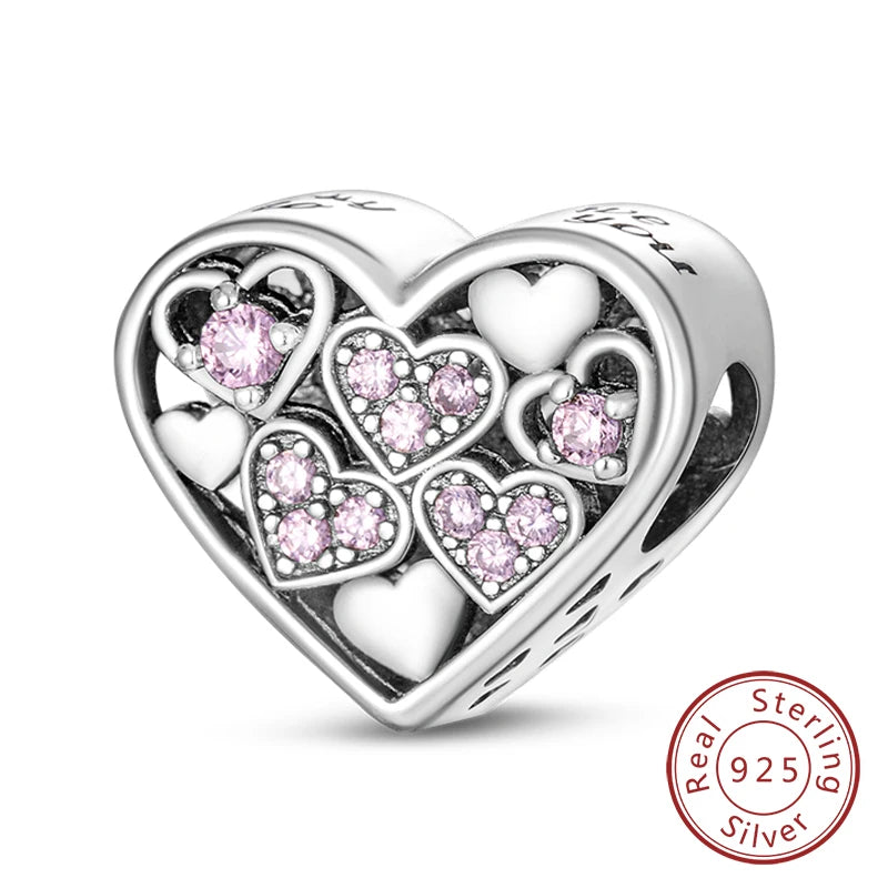 925 Sterling Silver Pink Pendant Charm Bead | Fits Pandora Bracelets & Necklaces | DIY Fine Jewelry