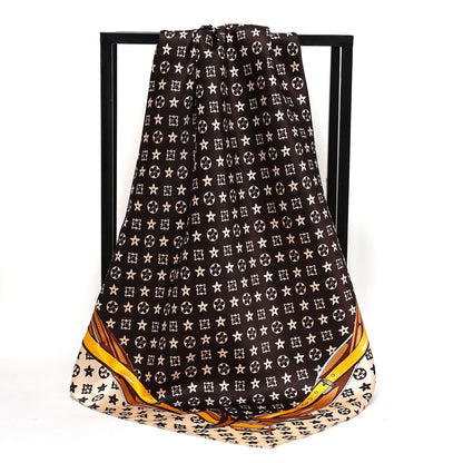90X90cm 2025 New Women Luxury Print Satin Silk Scarves Square Scarf Hijab Neckerchief Female Hair Ribbon Headband Wrap Bandana