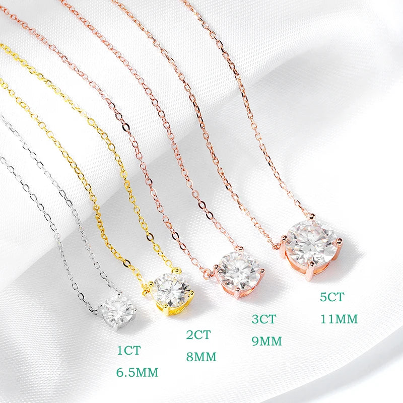 Moissanite Pendant Necklace - 925 Sterling Silver & 18K Rose Gold, 1ct to 5ct, D Color VVS1