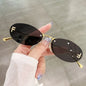 Fashion Rimless Sunglasses Women UV400 - Oval Elegant Diamond Retro Eyewear 3PCS Set
