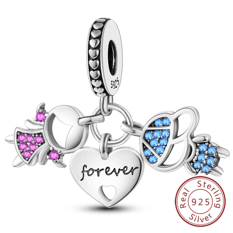 925 Sterling Silver Pink Pendant Charm Bead | Fits Pandora Bracelets & Necklaces | DIY Fine Jewelry