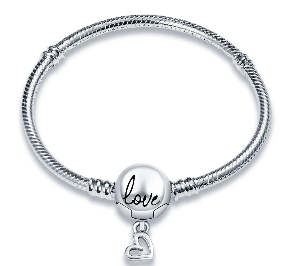 925 Sterling Silver Shell Family Tree Heart Bracelet - Charm Bangle