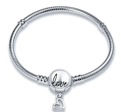 925 Sterling Silver Shell Family Tree Heart Bracelet - Charm Bangle