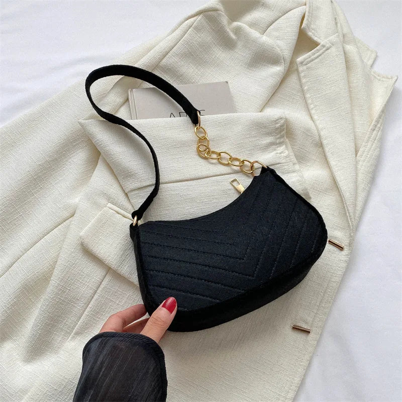 Mini Crescent Saddle Bag - Designer Felt Shoulder Bag for Women