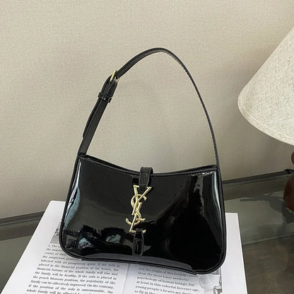 Glossy Leather Underarm Bag, Fashion Shoulder Purse for Women, Versatile Top Handle Tote Chic  Minimalist Crossbody Bag