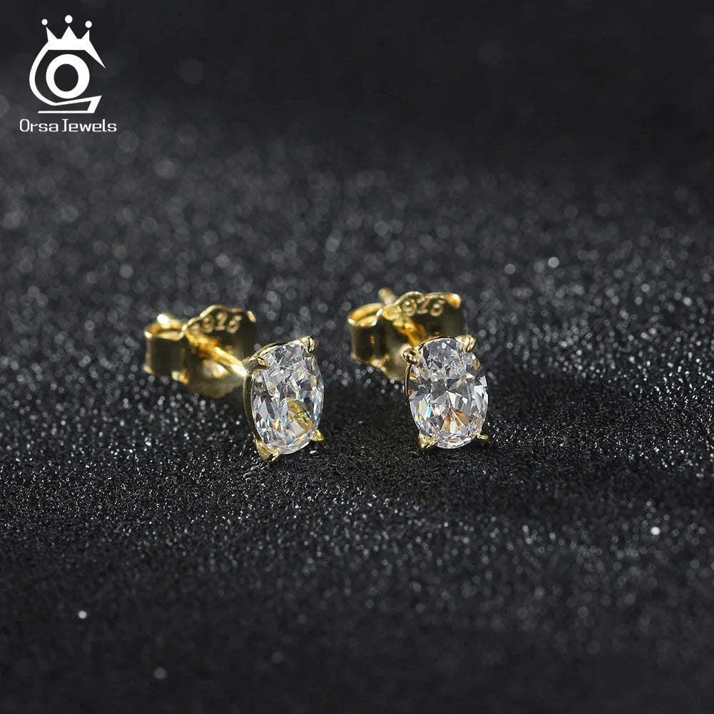 ORSA JEWELS 925 Sterling Silver Oval Zirconia Stud Earrings | 8A Premium Cubic Zirconia