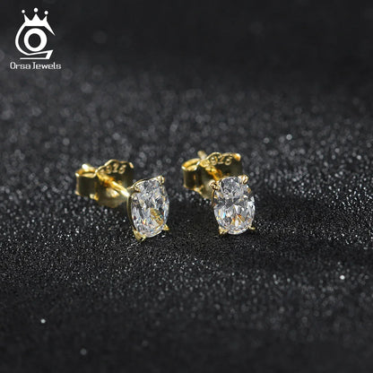 ORSA JEWELS 925 Sterling Silver Oval Zirconia Stud Earrings | 8A Premium Cubic Zirconia