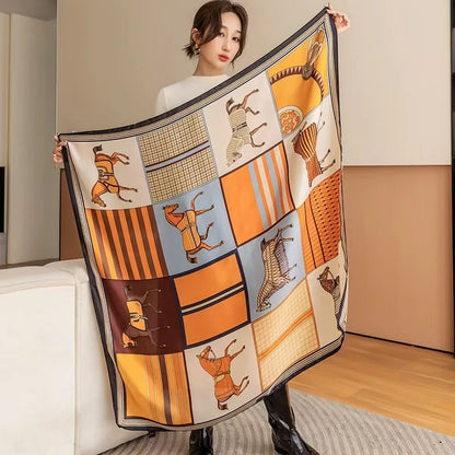 Luxury Silk Shawl Square Scarf for Women Satin Fashion Wraps Neckerchief Female Hair Bands Ribbon Headband Bandana pareo