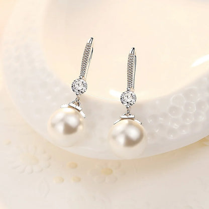 Hot Sterling silver romantic crystal pearl earrings for women fashion designer jewelry party wedding accessories gifts