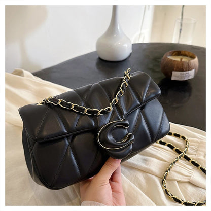 2025 new diamond striped small fragrant embroidery thread bag chain bag high-quality shoulder crossbody bag