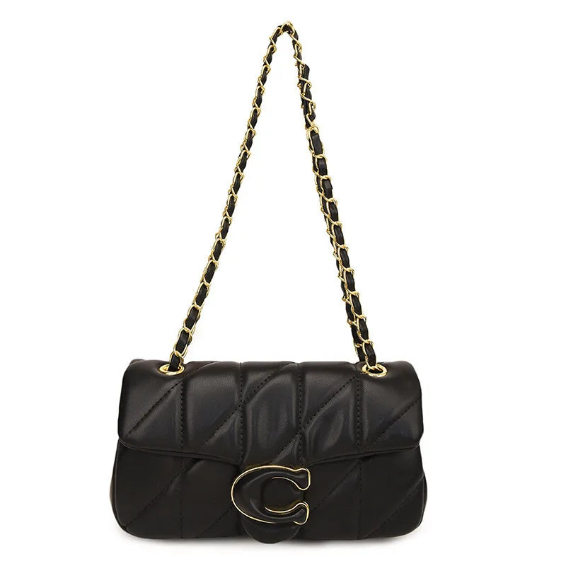 2025 new diamond striped small fragrant embroidery thread bag chain bag high-quality shoulder crossbody bag