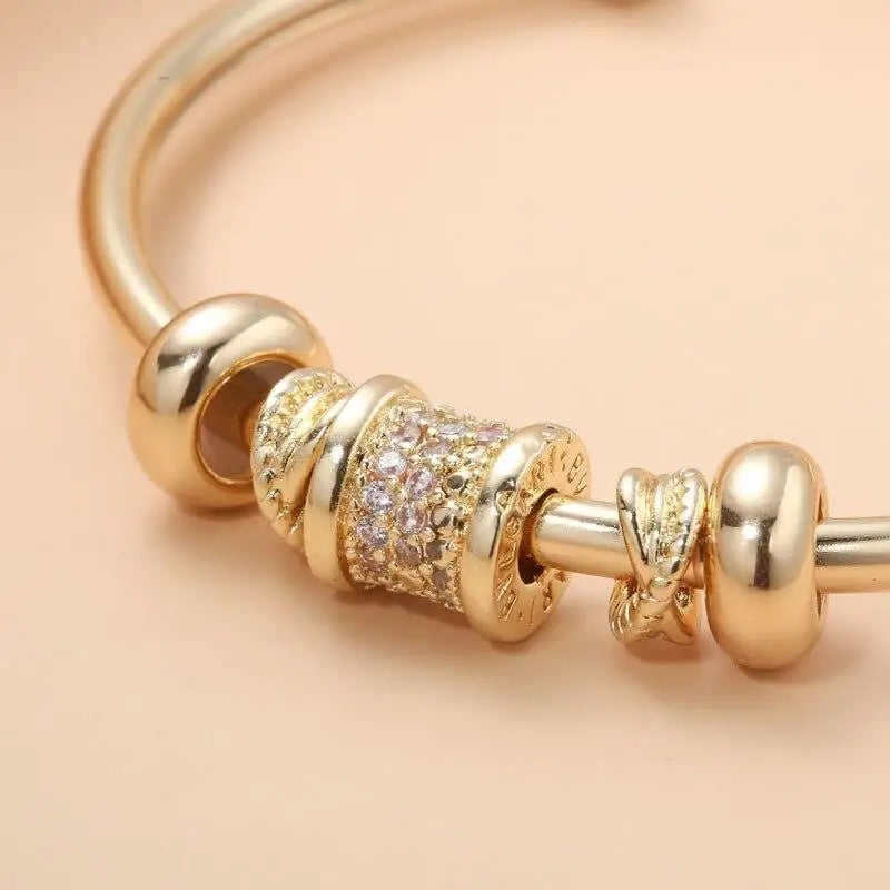 UILZ Gold Plated Cuff Bangle Copper Material Cubic Zircon Stone Rhodium Plated Size Adjustable Cuff Bracelet Girl Fashion Gifts