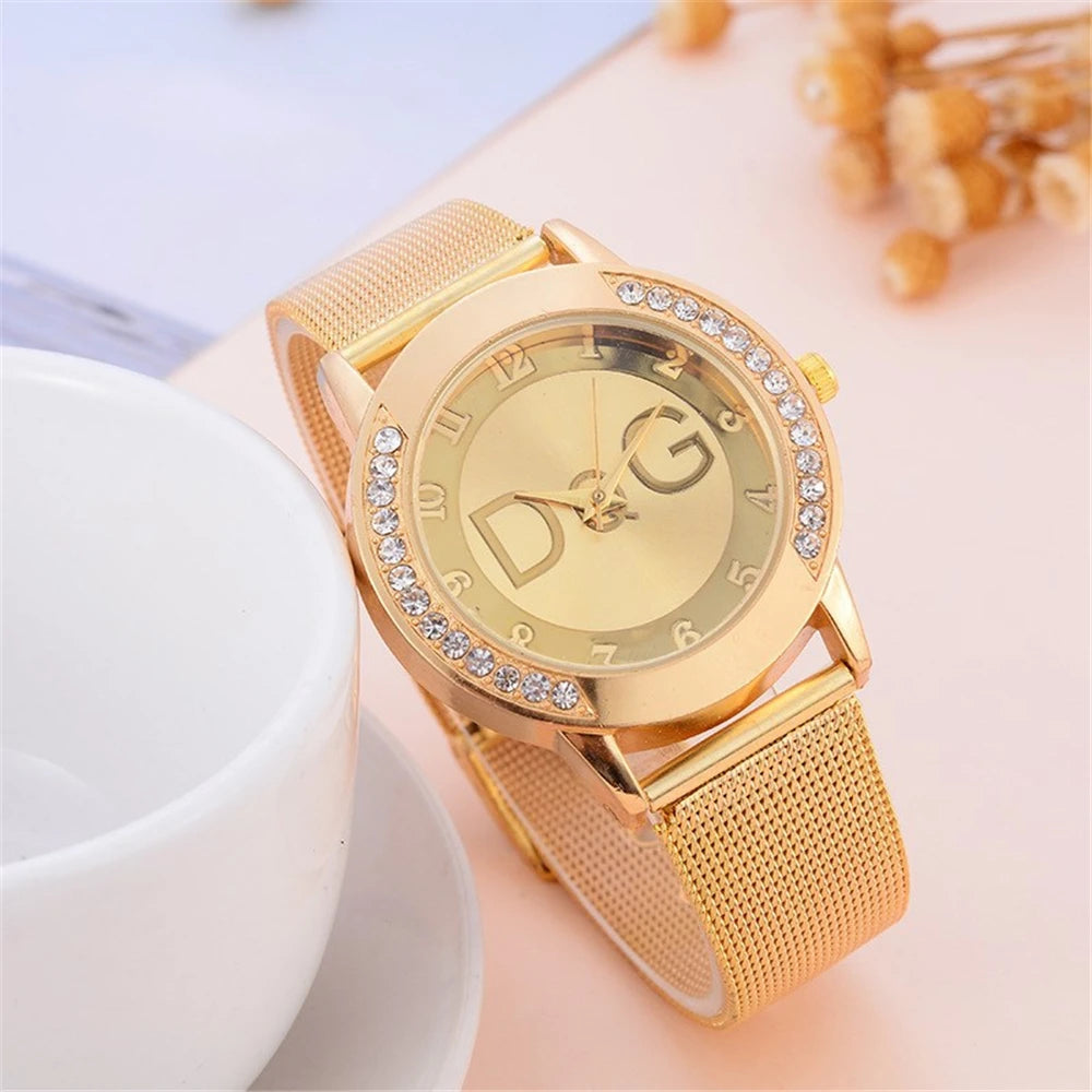 Luxury Women's watches With Diamonds Simple Digital Design Ladies' Quartz Watch Casual Gold Mesh Belt Women Clock Strap