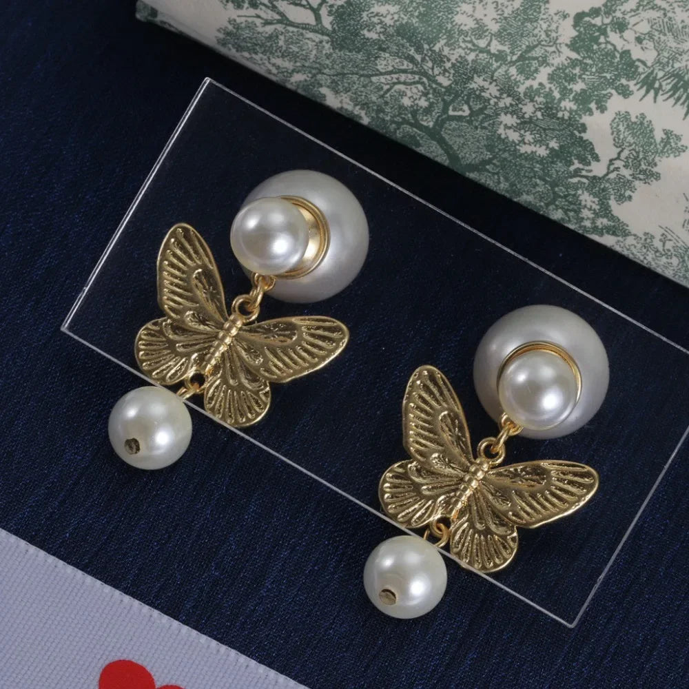 Butterfly Pendant Earring Classic Designer Jewelry Fashion Pearl Butterfly Design Jewelry Luxury Women's Earrings Christmas Gift