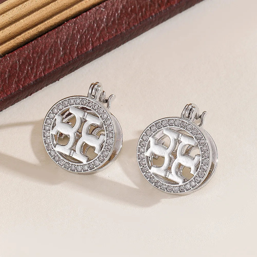 Rhinestone Earrings for Women Gold Silver Round Hollow Geometric Dangle Earrings Wedding Party Daily Wear Fashion Jewelry Gift