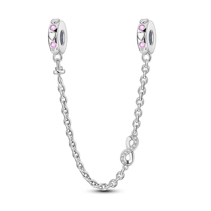 925 Sterling Silver Heart, Infinity & Triple Jewel Safety Chain Charm | Fits Pandora & Most Bracelets