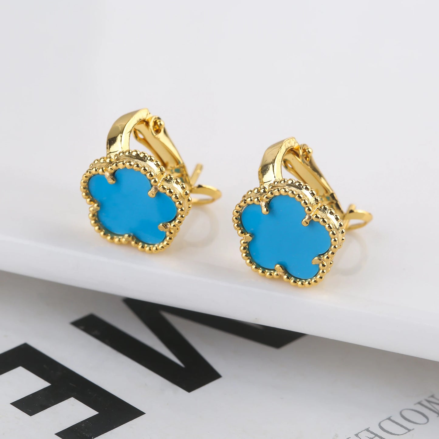 Plant Five Leaf Flower Double sided Plum Blossom Jewelry Set Necklace Earrings New Design Natural Stone Women High Quality Clove