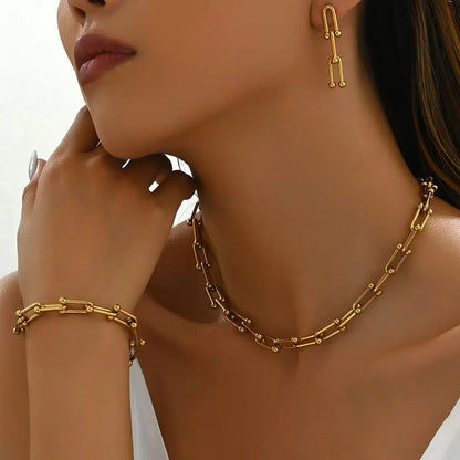 Classic Horseshoe Link Chain Necklace Women Fashion Stainless Steel Dainty Jewelry