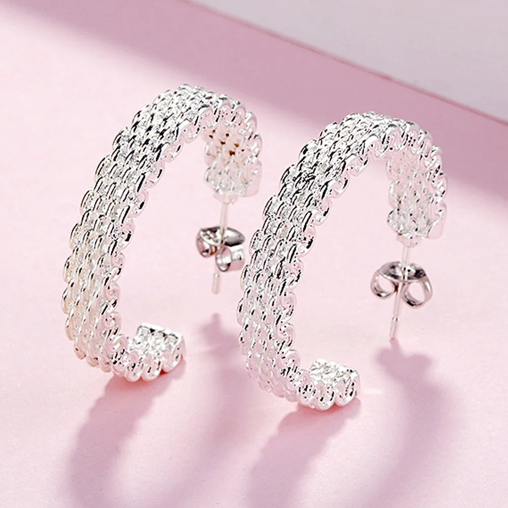 Popular fine Sterling Silver charms stud Earrings for Women Creativity Christmas Gifts Street all-match party Jewelry