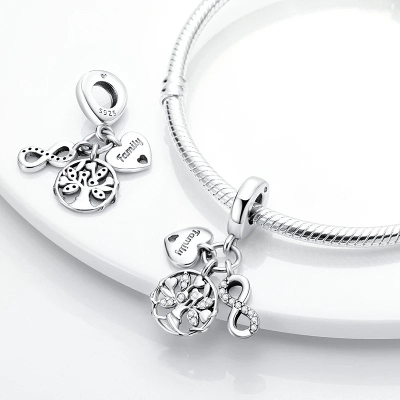 925 Sterling Silver Tree of Life, Peach Heart & Sweet Love Charm Bead | Fits Bracelets & Necklaces
