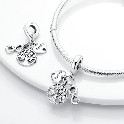 925 Sterling Silver Tree of Life, Peach Heart & Sweet Love Charm Bead | Fits Bracelets & Necklaces