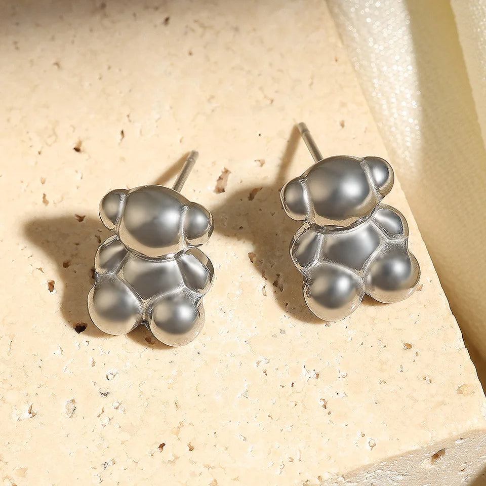 ZAKOL Shiny Zircon Teddy Bear Charm Drop Hoop Earrings for Women Girls Geometric Chinese Style Ear Accessories Jewelry Gift