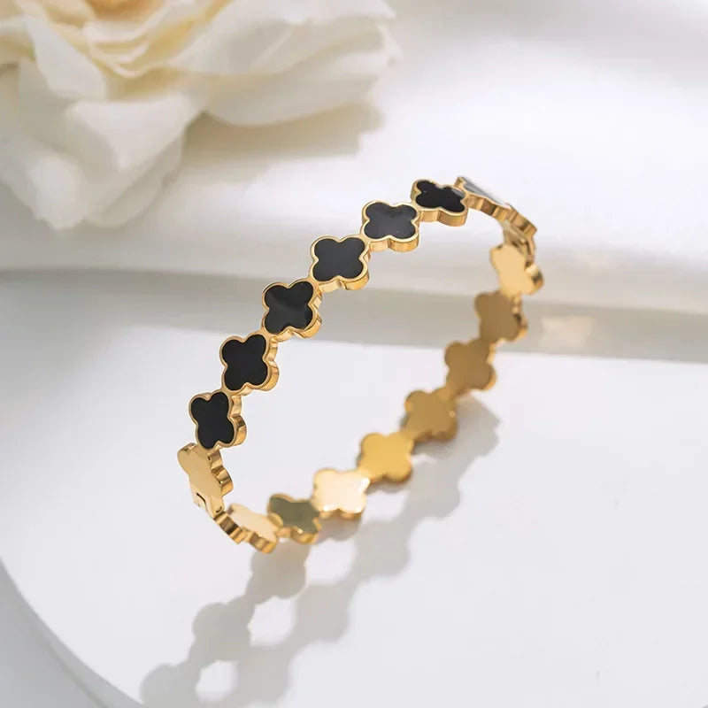 European Style Titanium Steel Bracelet - Minimalist Gold & White Bangle for Women